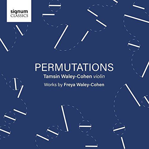 "Blue album cover with white lines and text: 'Permutations' by Tamsin Waley-Cohen."