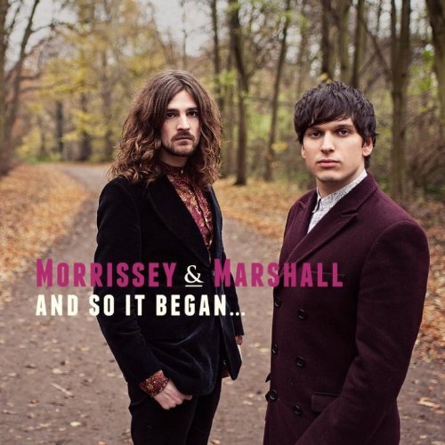 "Album cover featuring two men standing on a forest path, text overlay."