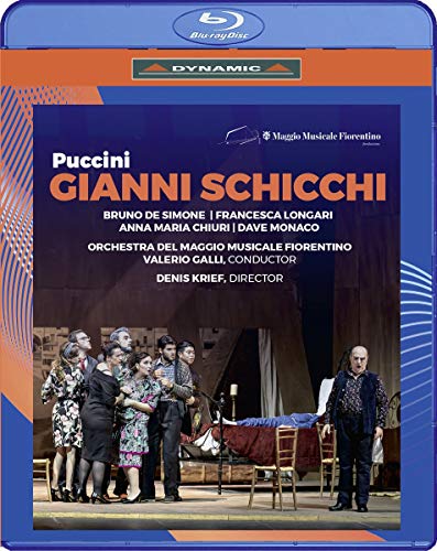 Blue-ray case with a stage scene and opera title "Puccini Gianni Schicchi".