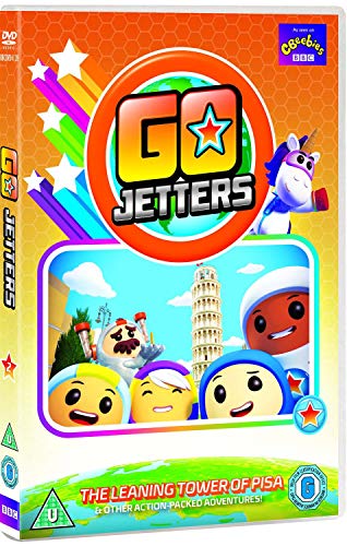 "DVD case for 'Go Jetters' with cartoon characters and the Leaning Tower of Pisa."