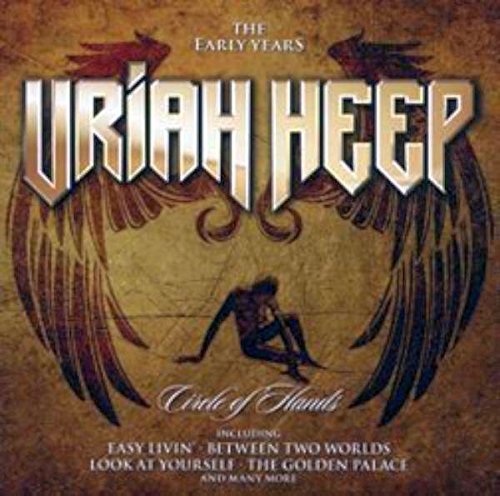 Uriah Heep CD cover featuring a person surrounded by a winged circle on a brown background.