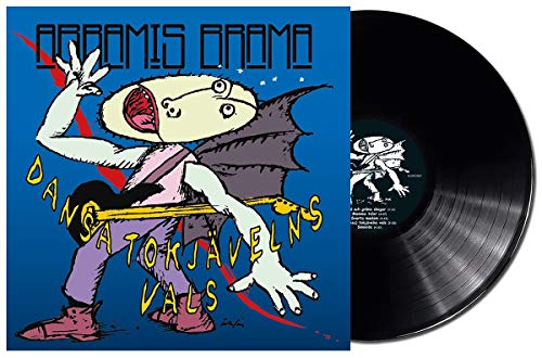 Vinyl record with a blue album cover featuring a cartoon character.