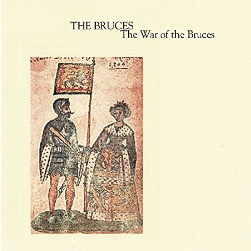 Album cover with medieval illustration of a knight and a crowned figure on beige background.