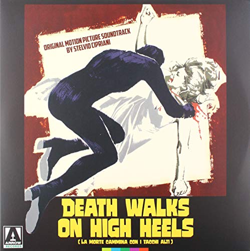 "Vinyl record cover featuring a dark figure attacking a woman on a bed."