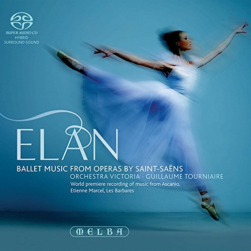 Ballet dancer in white tutu, arms outstretched, on blue background with white text and logos.