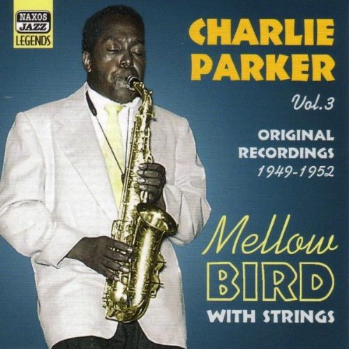 Charlie Parker album cover featuring a man playing saxophone against a blue background.