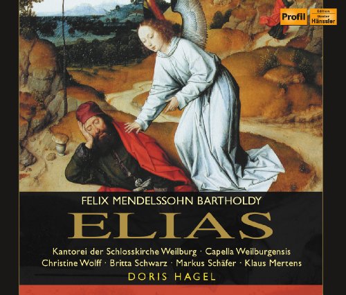"CD cover art: angel comforting a man, desert landscape, with text overlay."