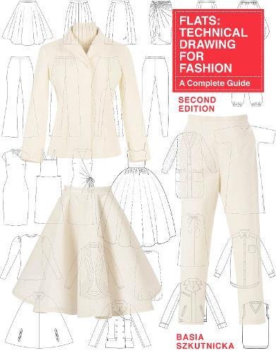 "Book cover with red title box, white background, and illustrations of clothing designs."