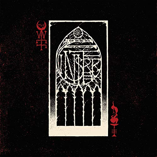 Dark album cover with a cracked gothic window and red accents.