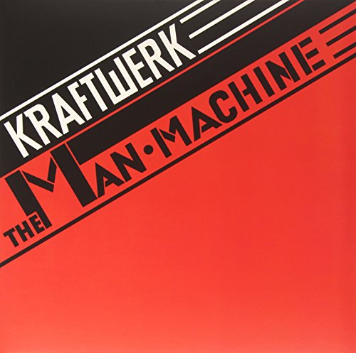 "Kraftwerk's 'The Man Machine' vinyl album cover, featuring red, black, and white design."