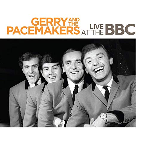 "CD cover featuring black-and-white photo of Gerry and the Pacemakers band members smiling."