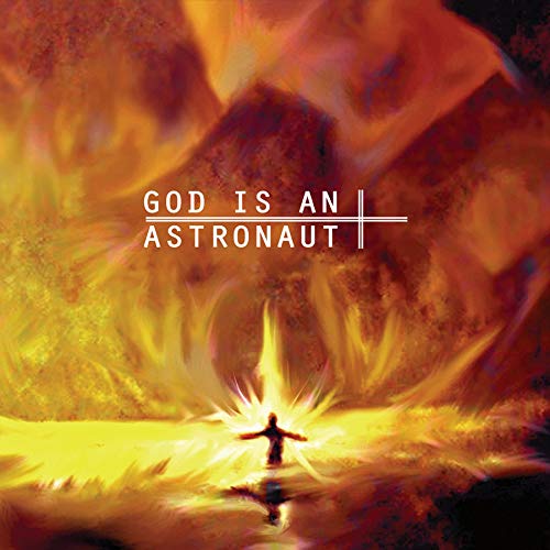 "CD cover art: person in yellow light, surrounded by flames, with text 'GOD IS AN ASTRONAUT'."
