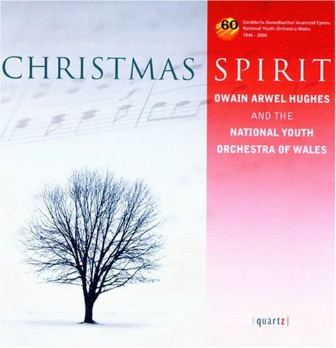 "CD cover with a bare tree and red banner featuring 'Christmas Spirit' title."