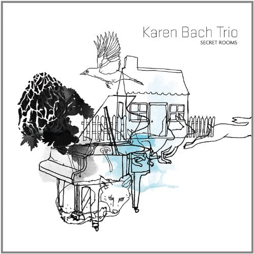 "CD cover art featuring a black and white illustration of a house and yard."