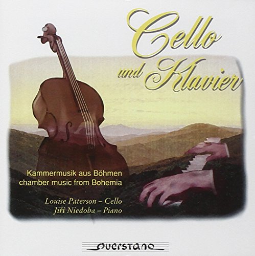 Cello and piano on a landscape background, with yellow and black text on a white background.