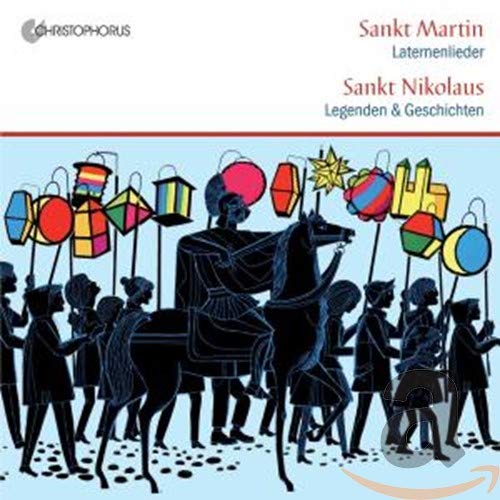 "CD cover featuring a man on horseback surrounded by children holding lanterns."
