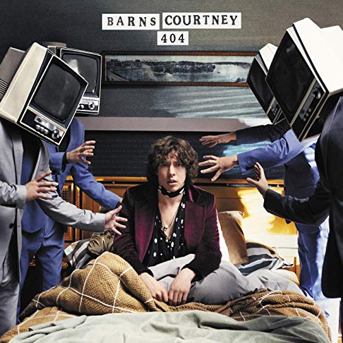 "Barns Courtney album cover: man in bed surrounded by people with TV heads."