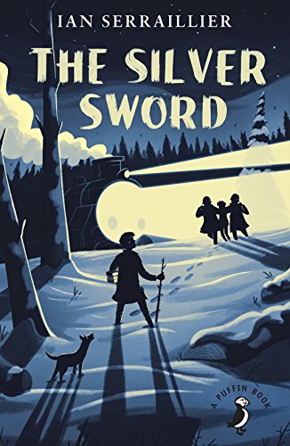 The image depicts a book cover with a snowy scene and silhouetted figures.