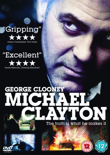 DVD cover for "Michael Clayton" featuring a close-up of George Clooney's face.