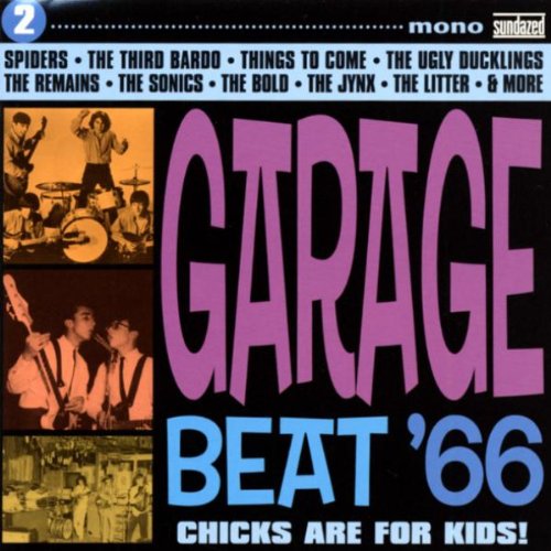 "CD cover with 'Garage Beat '66' in purple and blue, featuring band photos."