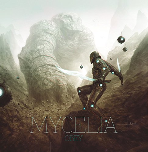 The image depicts a futuristic, sci-fi scene with a humanoid robot and a large, rocky creature. For accessibility purposes, a suitable alt text could be: "CD cover art showing a robot fighting a large creature."