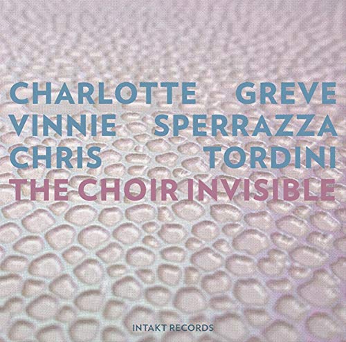 Album cover with names in blue and pink on a pink, bumpy background.