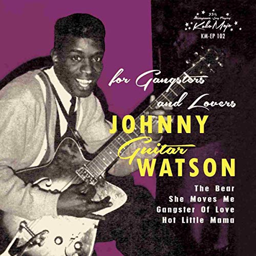 Vinyl record cover featuring Johnny Watson playing guitar, with purple and black background.