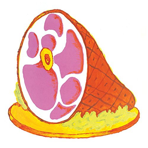 The image shows a ham on a platter. Alt text: A cartoon ham on a yellow platter.