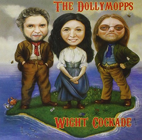 "Album cover featuring cartoon caricatures of three people on a small island."