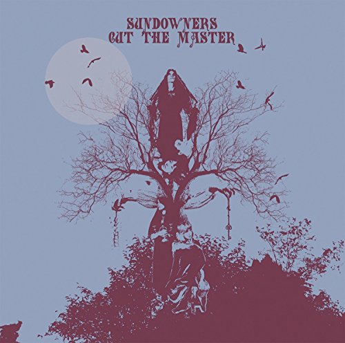 The image is a vinyl record cover. The alt text for the image is: "Vinyl cover with dark red illustration on a blue background."