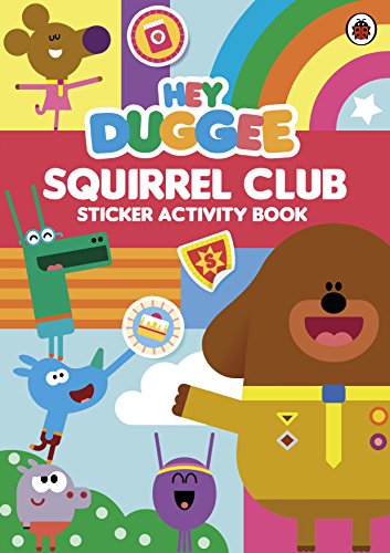 "Children's sticker activity book cover featuring cartoon characters, a dog, and a rainbow."