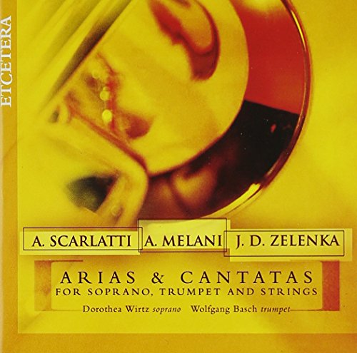 "CD cover with a trumpet image and composer names on an orange background."