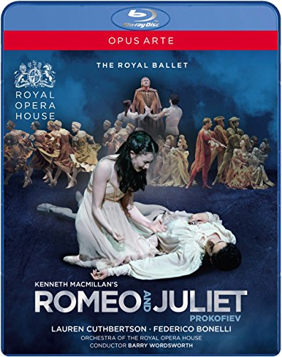 "Blu-ray cover featuring a ballerina mourning over a male dancer on a dark blue background."