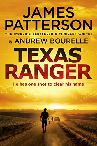 "Book cover with man walking down a dusty road at sunset, title 'Texas Ranger'."