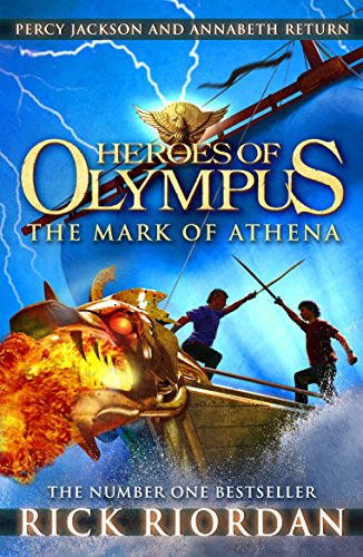 "Book cover of 'The Mark of Athena' by Rick Riordan, featuring a girl and giant spider."