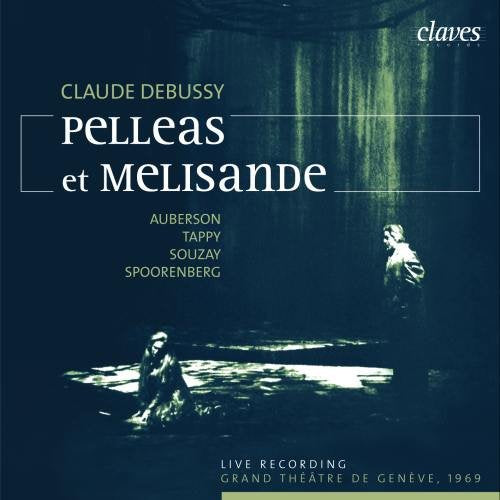 "CD cover with dark background, two figures, and white text 'Pelleas et Melisande'."