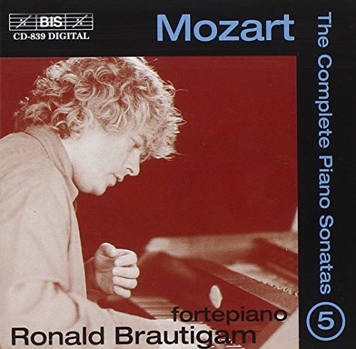 CD cover with a man playing piano, titled "Mozart: The Complete Piano Sonatas 5".