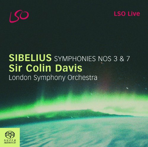 "Sir Colin Davis, LSO - Sibelius CD cover featuring aurora borealis and LSO logo."