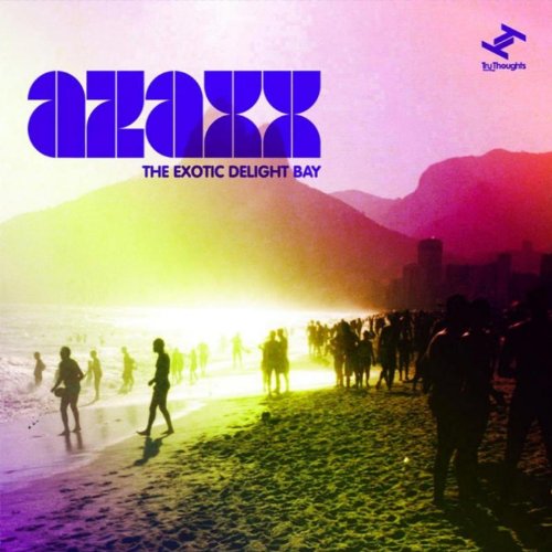 "Album cover with 'azaxx' and 'The Exotic Delight Bay' text, featuring a beach scene."