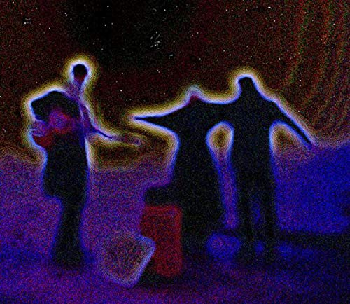 The image depicts a CD cover with three silhouetted figures against a starry night sky.