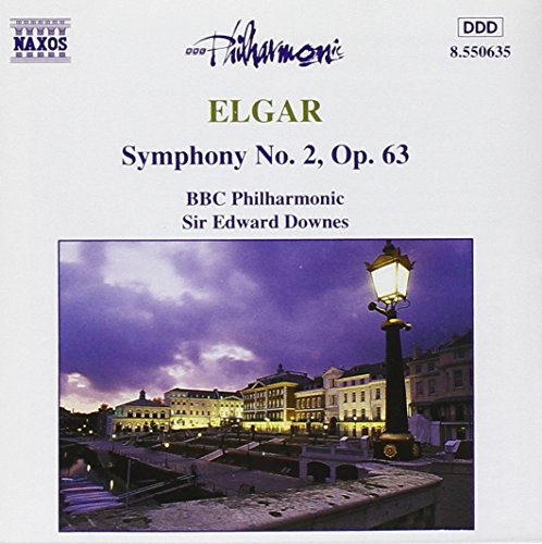 "CD cover with serene riverfront scene and blue sky, featuring 'ELGAR Symphony No. 2' text."