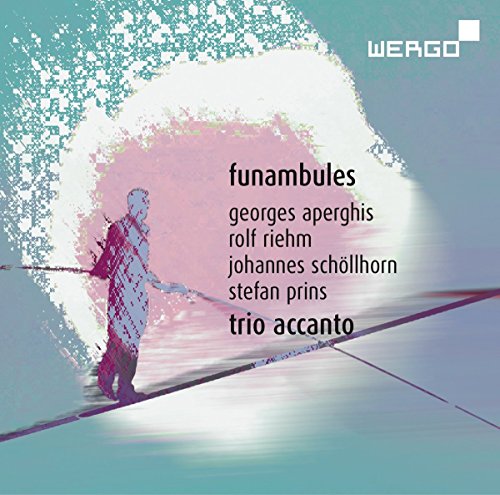 CD cover art featuring a person balancing on a tightrope with artist names listed.