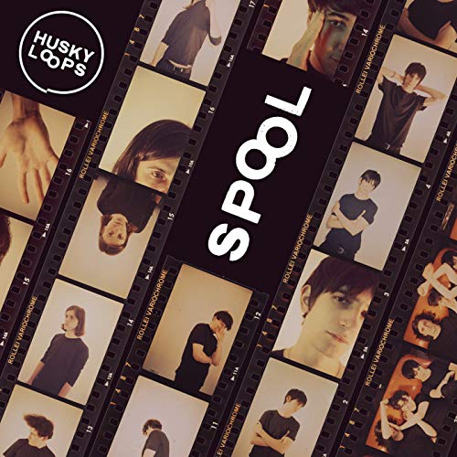 "Vinyl album cover with 'SPOOL' text, surrounded by film strips and photos."