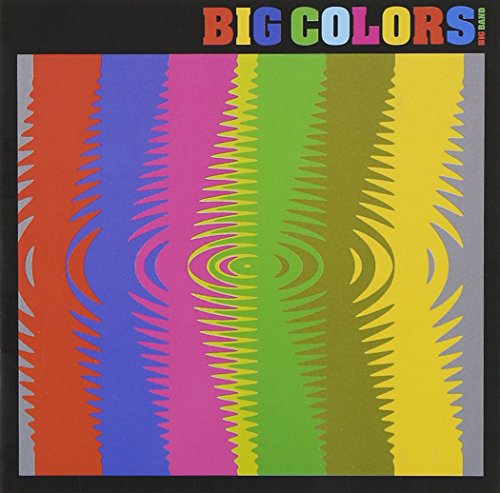 "Album cover with colorful, swirling pattern and multicolored text on a black background."