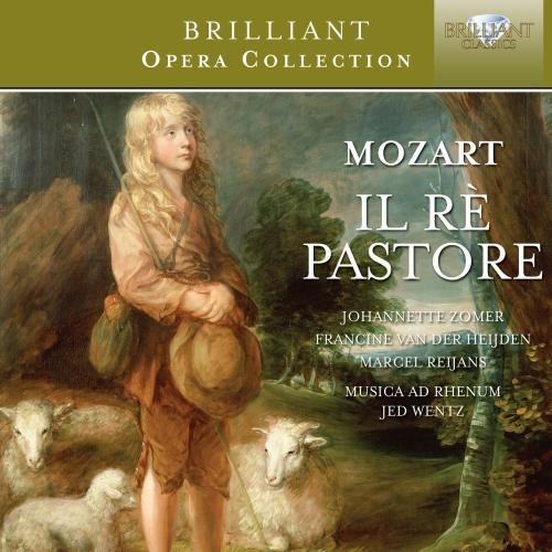 "CD cover with painting of a blonde boy and sheep, titled 'Mozart Il Re Pastore'."