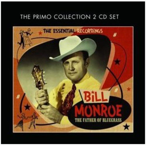 "CD cover of Bill Monroe holding a mandolin, wearing a white cowboy hat."