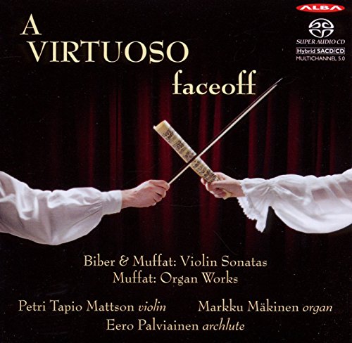 CD cover with two hands holding crossed violin bows against a red curtain.