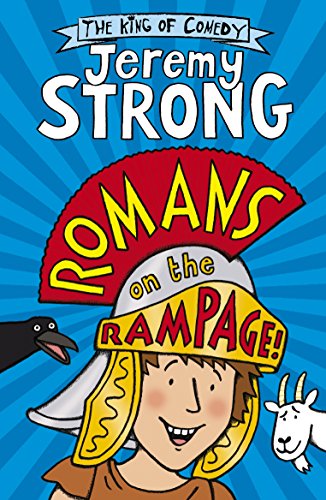 "Book cover featuring a cartoon boy in a Roman helmet, with a goat and crow."