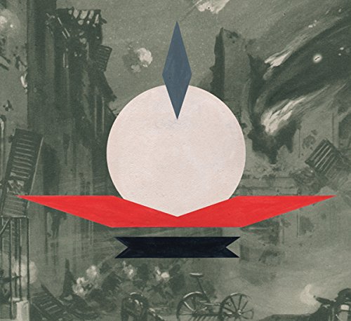 A CD cover featuring abstract shapes over a dark, war-torn cityscape background.