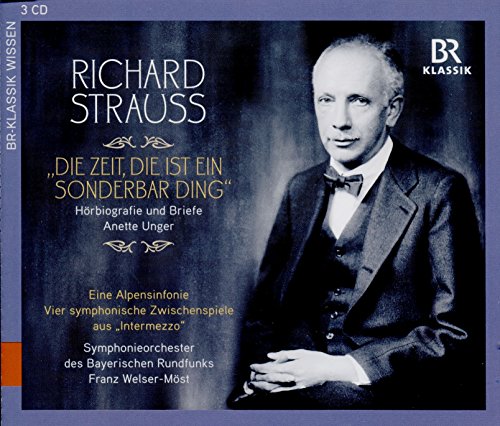 "Album cover featuring a black-and-white portrait of Richard Strauss in a suit."
